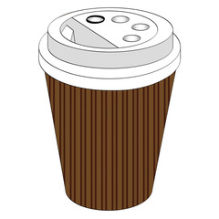 A glass of coffee or tea take-away, with you. Disposable tableware, paper cup. Object of fast food on a white background