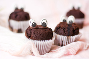 Chocolate muffins with edible eyes