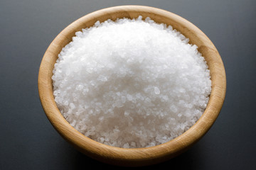 Fototapeta na wymiar sea salt in wooden bowl