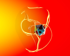3d illustration of a crystal flying through abstract matter.