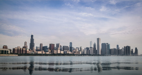 Fototapeta na wymiar Chicago reflection in the water, downtown 