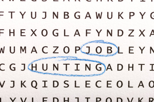 Word search, puzzle. Concept about finding, job hunting, unemployed.