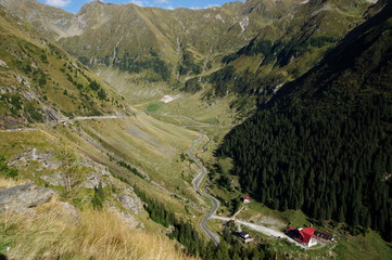 Fagaras mountains, Southern Carpathians. Transfagarasan Highway is visible.
