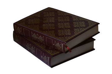Two old books on a white background