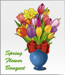 Vase with colored tulips