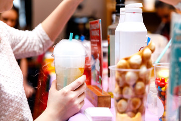 Cocktail with steam, drink with nitrogen