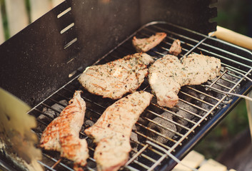 Barbecue grill with various kinds of meat