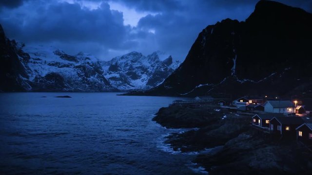 fisherman village Hamnoy by night, Lofoten Islands, Norway