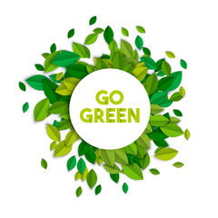Go green ecology sign concept with tree leaves - obrazy, fototapety, plakaty