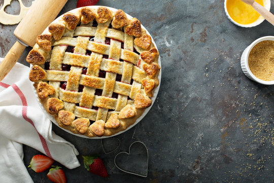 Strawberry pie overhead shot