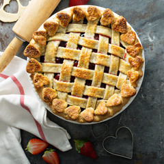 Strawberry pie overhead shot