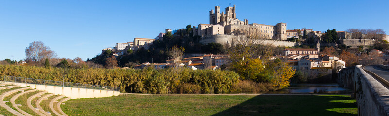 Fototapeta na wymiar Panorama of Cathedral of Saint Nazaire, Beziers, France