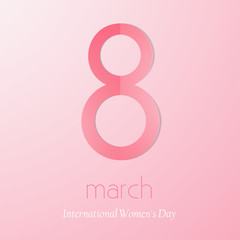 8 March Vector illustration Poster template in paper cut style with the inscription 8 March International Women's Day on pink background