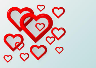 Greeting card for recognition on Valentine s day. Volumetric red heart with shadows, with light bulbs that shine along the contour. And strips in a circle on the background.