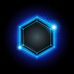vector illustration blue abstract modern metal cyber technology background with poly hexagon pattern and blue light