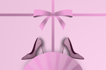 Pink high heels isolated on pink pastel background. Fashion concept, catwalk. A modern and fashionable shoe store.
