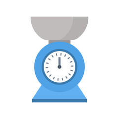 Blue icon in a flat style. Sign design. Vector illustration isolated on white background. Kitchen appliances or measuring tool.