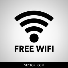 Free wifi black gray modern web-based vector design and smartphone icon. Black icon isolated on a gray background. Vector illustration.