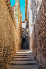 Fototapeta na wymiar Girona city - Old town street - Spain