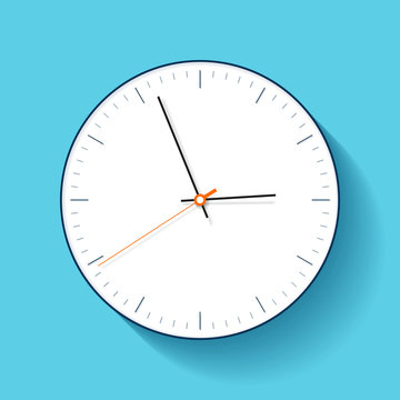 Simple Clock icon in flat style, minimalistic timer on blue background. Business watch. Vector design element for you project