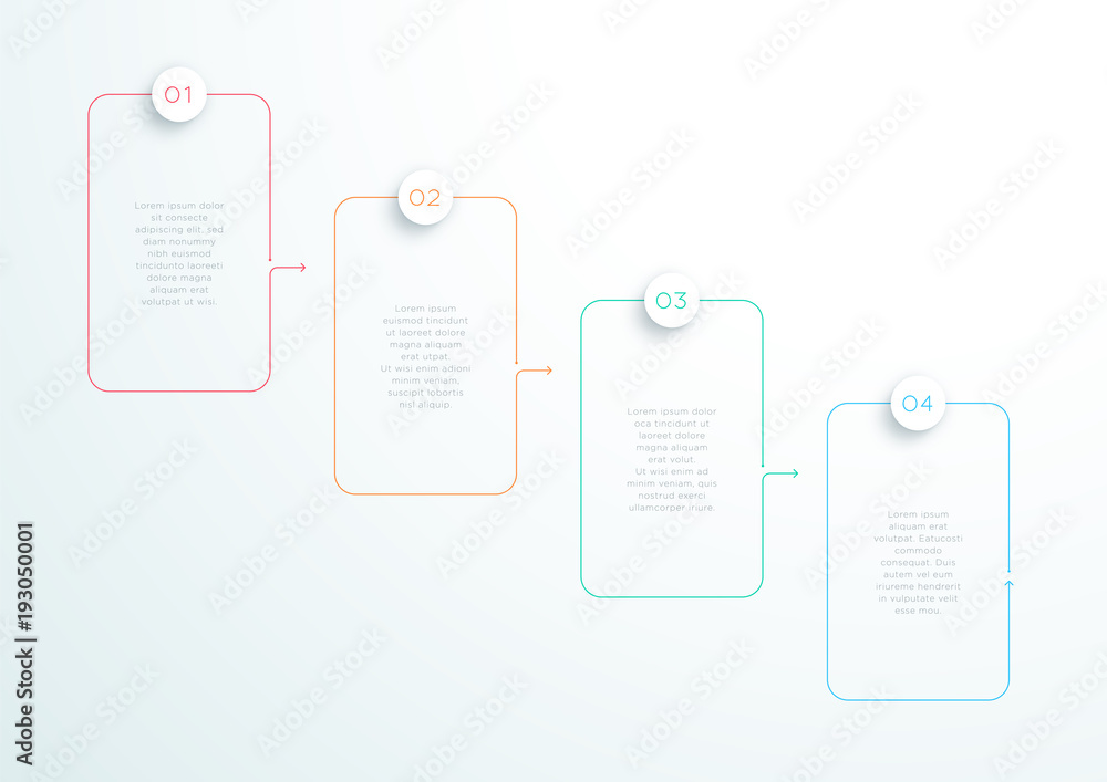 Poster 4 step vector flat thin line text boxes linked together