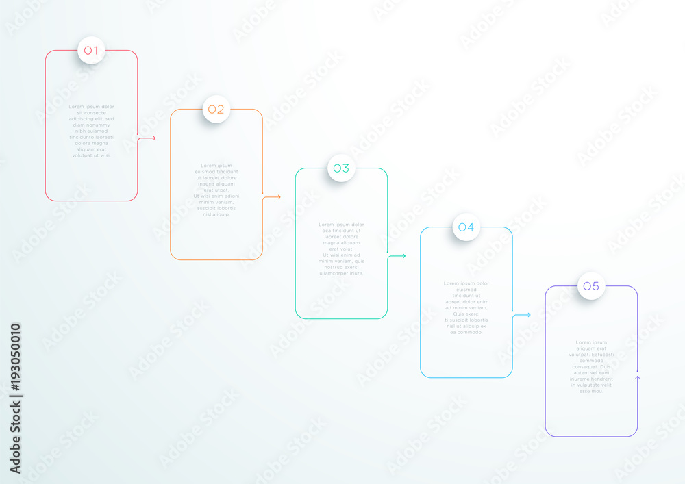 Poster 5 step vector flat thin line text boxes linked together