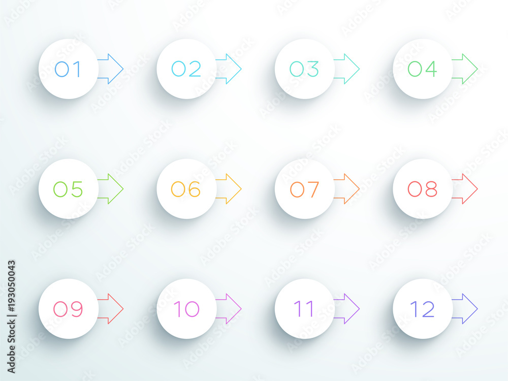 Poster bullet point 3d circle arrows number 1, 10 and 12 vector