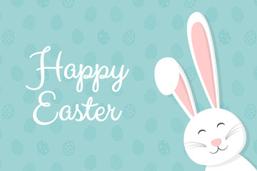 Happy Easter - card with cute bunny and wishes. Vector.