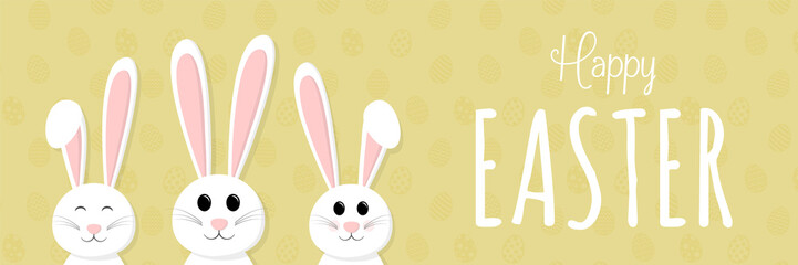 Obraz na płótnie Canvas Panoramic header with Easter bunnies and greetings. Vector.