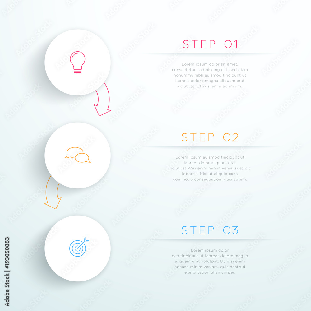 Poster circles linked with arrows 3 step vector infographic