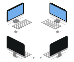 Isometric 3D vector illustration concept computer laptop front view and back view