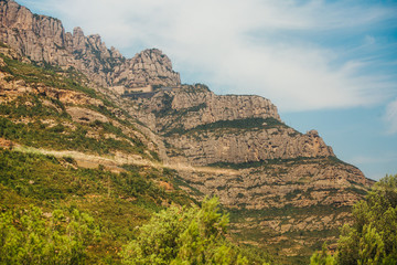 Fototapeta na wymiar A mountain view with monastery on the top in Montserrat, Spain