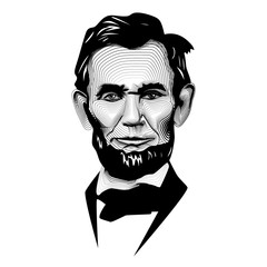 Historic Black White Monochrome Vector Line Art President Abraham Lincoln