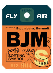 Bujumbura airport luggage tag. Realistic looking tag with stamp and information written by hand. Design element for creative professionals.