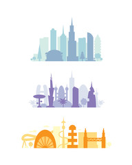 Set city buildings silhouettes. cityscape in future. Modern town elements vector illustration