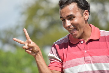 Male And Peace Sign
