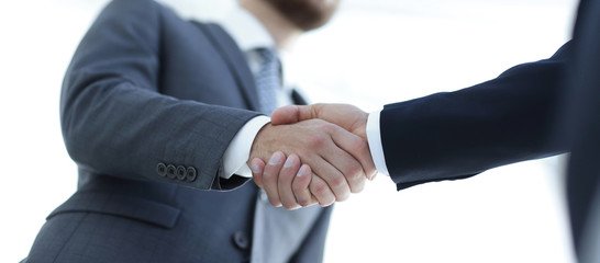 Successful business people handshaking after good deal.