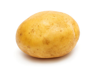 Young potato isolated on white background. Harvest new. Flat lay, top view
