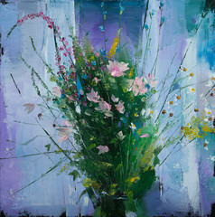 Oil painting still life with  flowers On  Canvas with  texture