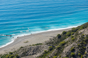 Seascape of Blue Waters of Gialos Beach, Lefkada, Ionian Islands, Greece