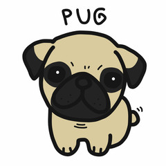Pug dog cartoon doodle style