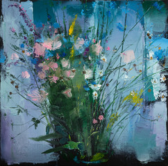 Oil painting still life with  flowers On  Canvas with  texture