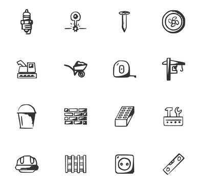 Doodle Construction and repair icons set