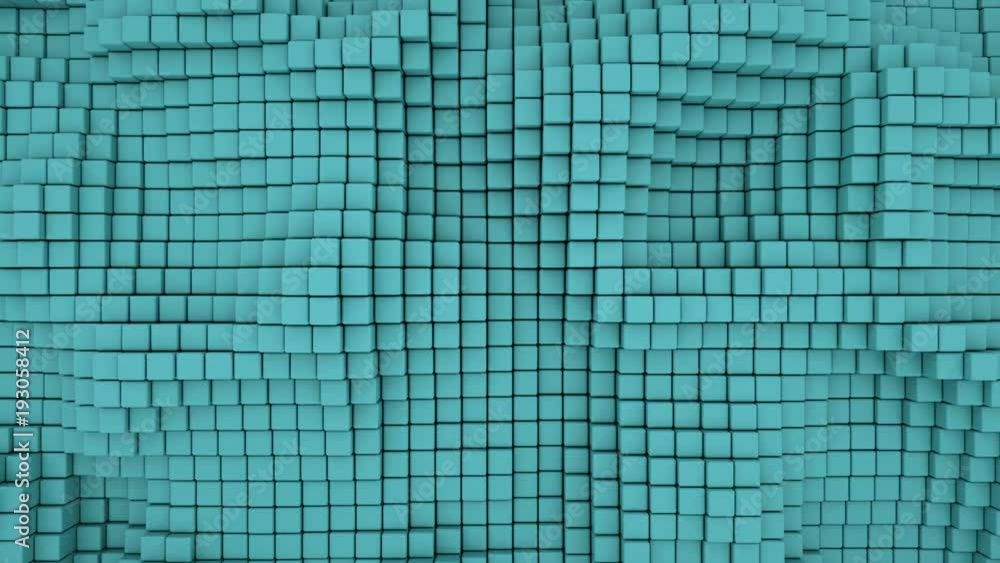 Poster wall of teal boxes. abstract motion background. 3d render seamless loop animation 4k uhd (3840x2160)