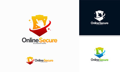 Online Secure logo designs concept vector, Cursor and Shield logo template designs