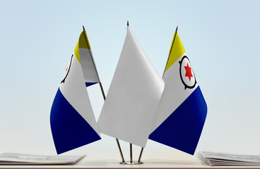 Two flags of Bonaire with a white flag in the middle