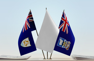 Flags of Anguilla and Falkland Islands with a white flag in the middle