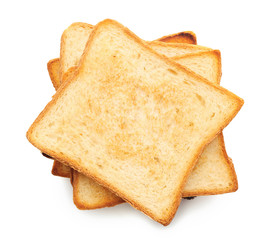 Tasty toasted bread on white background
