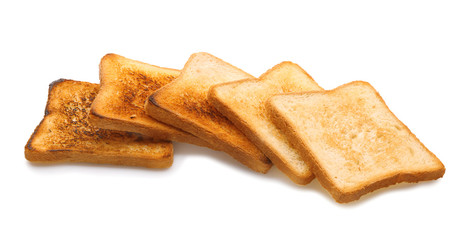 Tasty toasted bread on white background