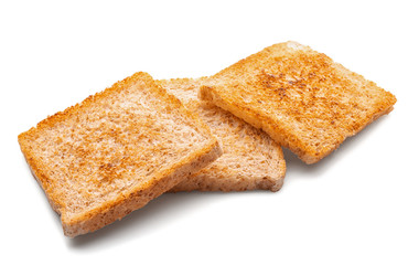 Tasty toasted bread on white background